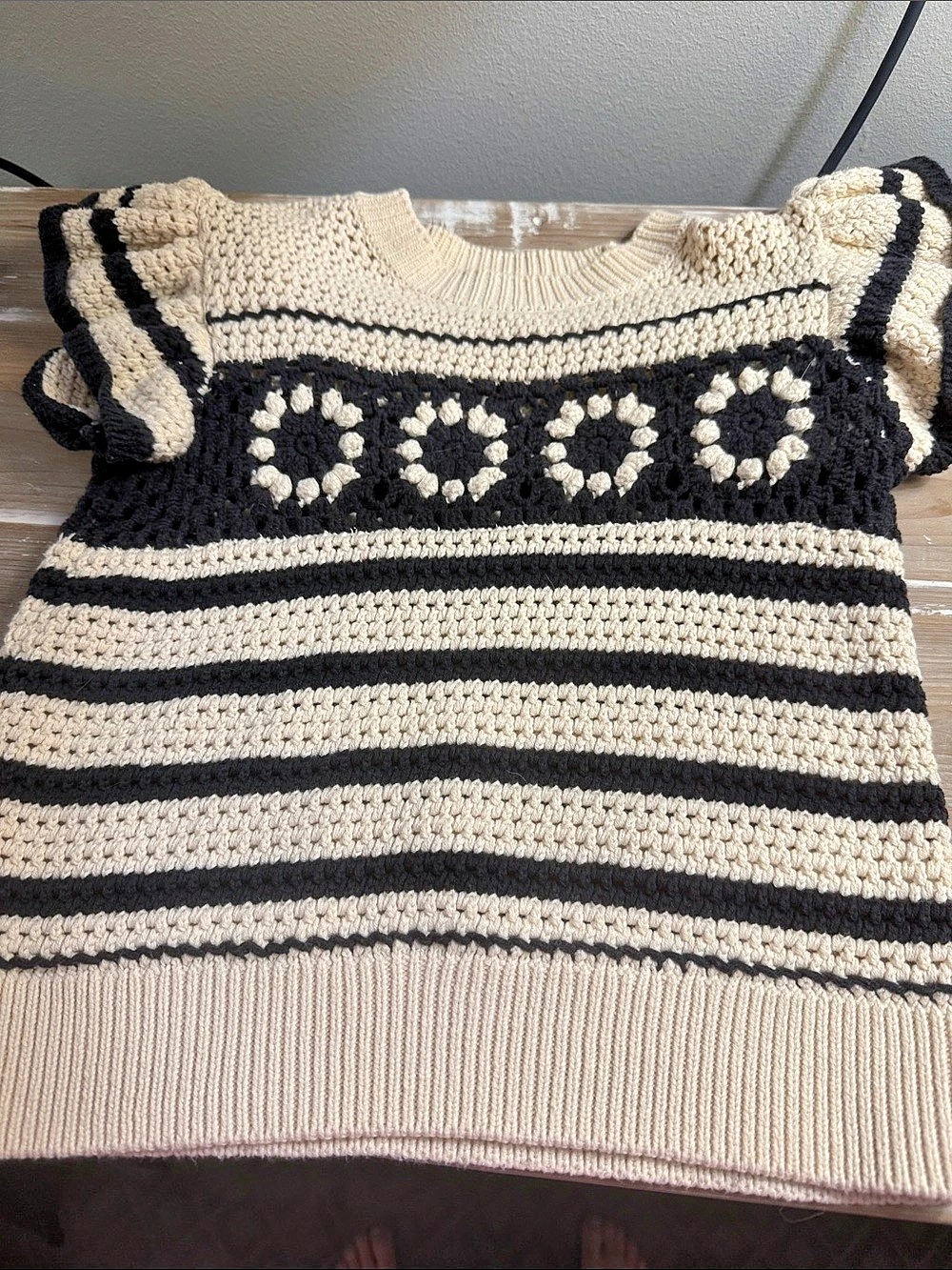 Rails Penelope Top Striped Knit Sweater Black & Cream Small